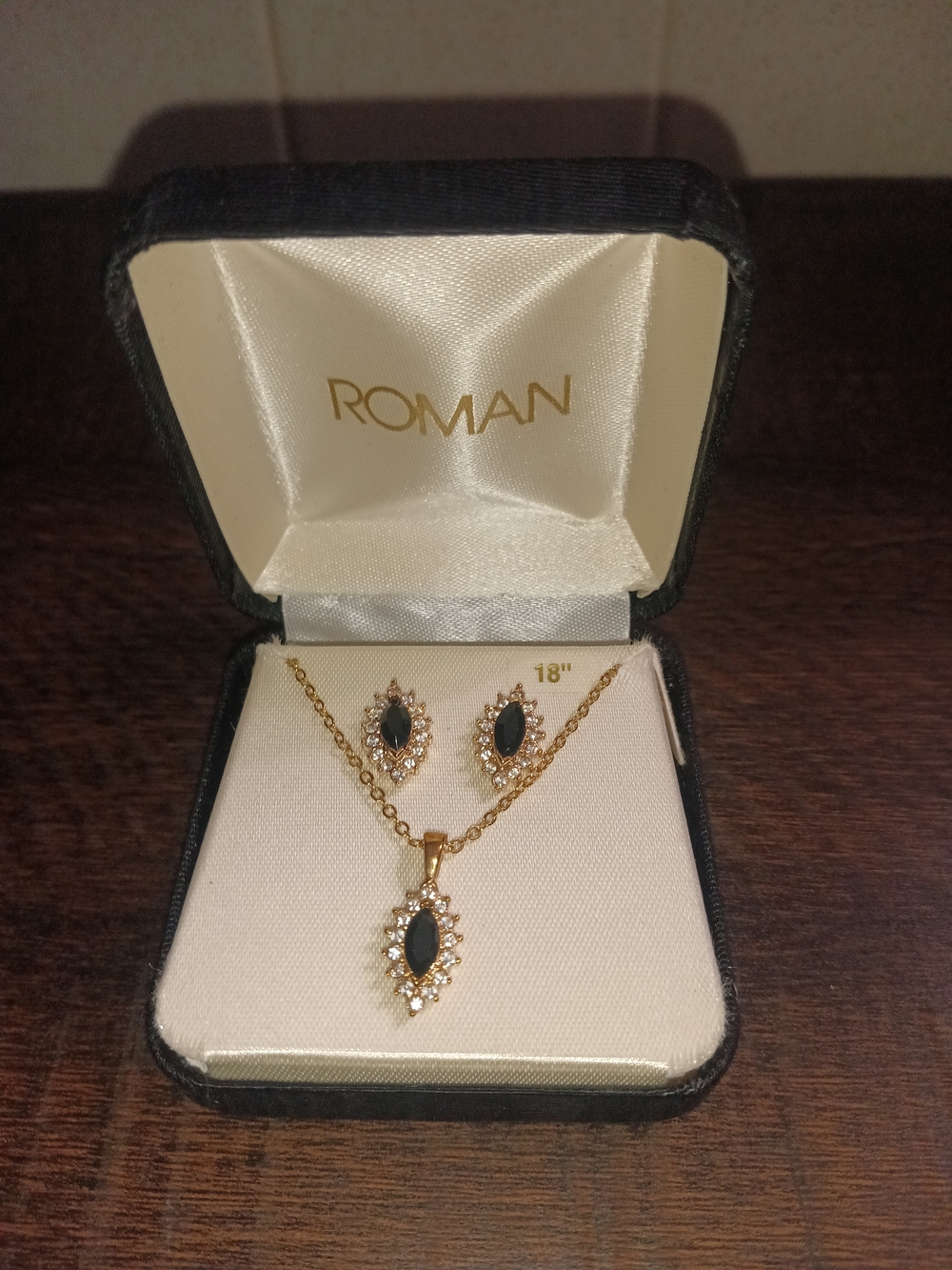 Roma Gold-Tone Necklace and Earring Set with Black Stones
